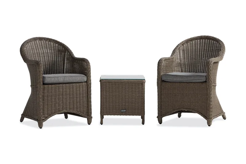 Marcus Caféset med 2 Light Fåtöljer m Dyna - Grå - Utemöbler - Balkong - Balkongmöbler - Balkonggrupp & balkongset