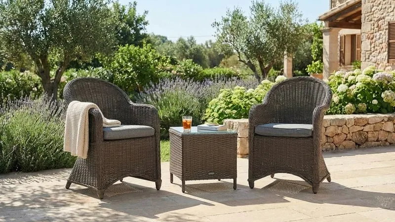 Marcus Caféset med 2 Light Fåtöljer m Dyna - Grå - Utemöbler - Balkong - Balkongmöbler - Balkonggrupp & balkongset