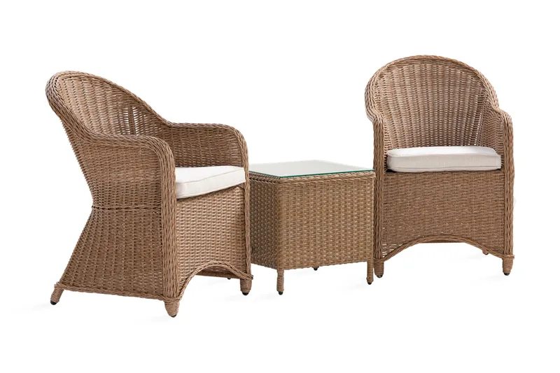 Marcus Caféset med 2 Light Fåtöljer m Dyna - Natur - Utemöbler - Balkong - Balkongmöbler - Balkonggrupp & balkongset