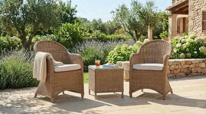 Marcus Caféset med 2 Light Fåtöljer m Dyna - Natur - Utemöbler - Balkong - Balkongmöbler - Balkonggrupp & balkongset