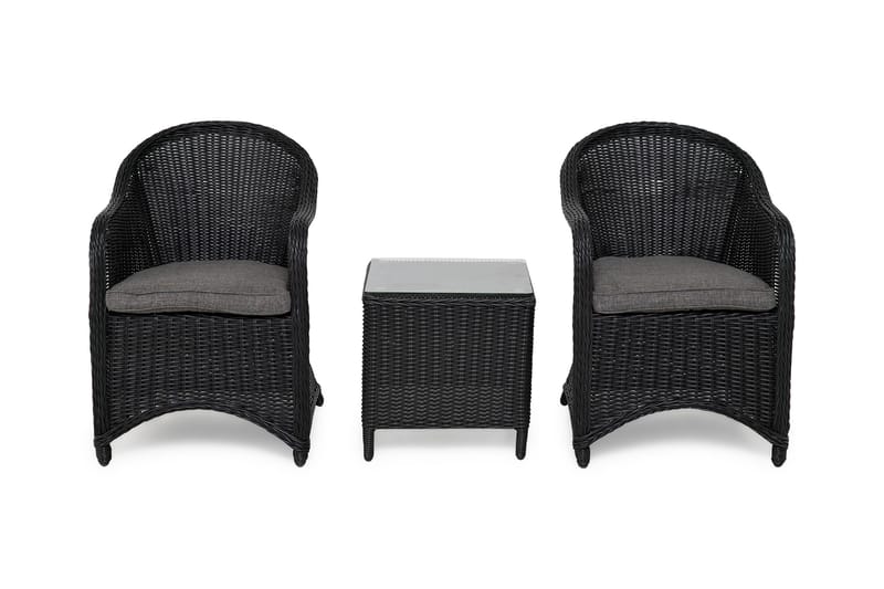 Marcus Caféset med 2 Light Fåtöljer m Dyna - Svart - Utemöbler - Balkong - Balkongmöbler - Balkonggrupp & balkongset