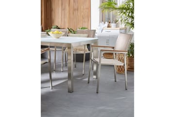 Matstol Grosseto set om 6 Sandbeige/silver/ljust trä - Sandbeige/silver/ljust trä - Utemöbler - Balkong - Balkongmöbler - Balkongstol