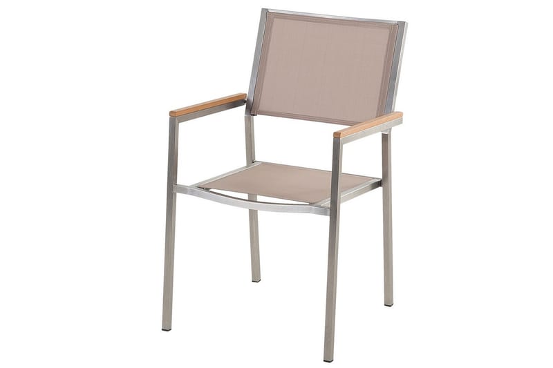Matstol Grosseto set om 6 Sandbeige/silver/ljust trä - Sandbeige/silver/ljust trä - Utemöbler - Balkong - Balkongmöbler - Balkongstol