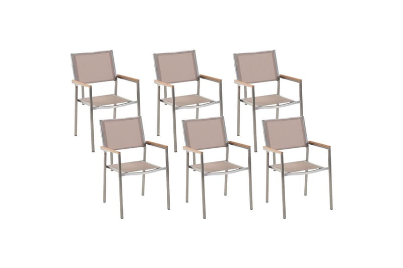 Matstol Grosseto set om 6 Sandbeige/silver/ljust trä - Sandbeige/silver/ljust trä - Utemöbler - Balkong - Balkongmöbler - Balkongstol