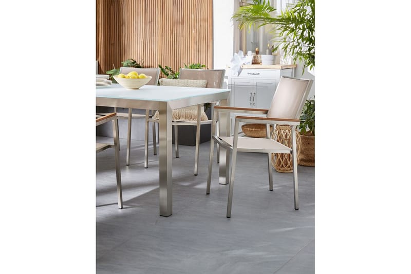 Matstol Grosseto set om 6 Sandbeige/silver/ljust trä - Sandbeige/silver/ljust trä - Utemöbler - Balkong - Balkongmöbler - Balkongstol