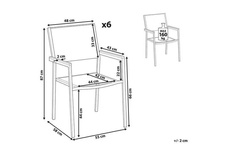 Matstol Grosseto set om 6 Sandbeige/silver/ljust trä - Sandbeige/silver/ljust trä - Utemöbler - Balkong - Balkongmöbler - Balkongstol