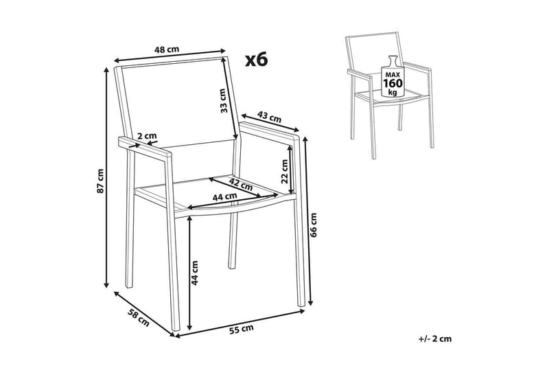 Matstol Grosseto set om 6 Svart/Silver - Svart/Silver - Utemöbler - Balkong - Balkongmöbler - Balkongstol
