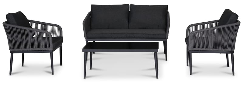 Molde loungegrupp med bord - Svart/grå rep - Svart/Grå - Utemöbler - Balkong - Balkongmöbler - Balkonggrupp & balkongset