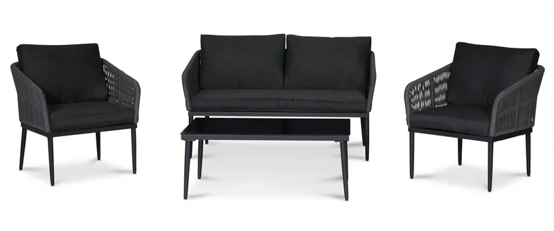 Molde loungegrupp med bord - Svart/grå rep, Svart/Grå