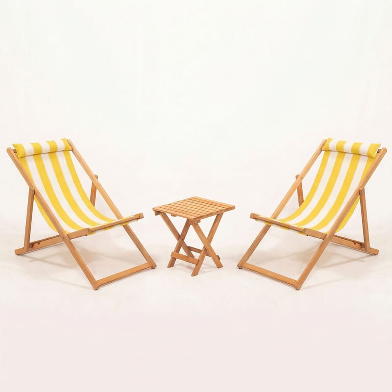 Netira Loungeset med bord utomhus - Gul och vit - Utemöbler - Balkong - Balkongmöbler - Balkonggrupp & balkongset