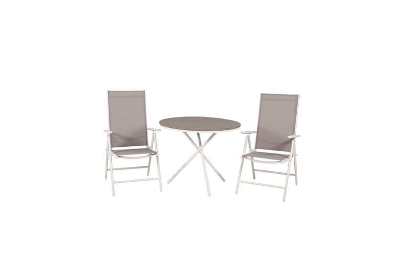 Parma Caféset Rund Ø90 cm + 2 Break Positionsstolar Vit/Grå - Venture Home - Utemöbler - Balkong - Balkongmöbler - Balkonggrupp & balkongset