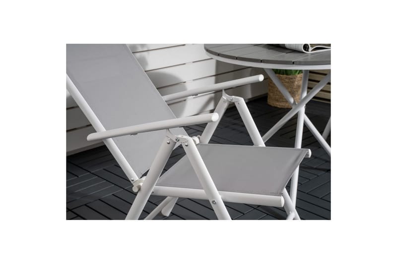 Parma Caféset Rund Ø90 cm + 2 Break Positionsstolar Vit/Grå - Venture Home - Utemöbler - Balkong - Balkongmöbler - Balkonggrupp & balkongset