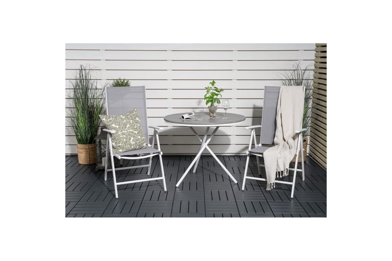 Parma Caféset Rund Ø90 cm + 2 Break Positionsstolar Vit/Grå - Venture Home - Utemöbler - Balkong - Balkongmöbler - Balkonggrupp & balkongset