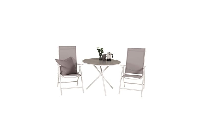 Parma Caféset Rund Ø90 cm + 2 Break Positionsstolar Vit/Grå - Venture Home - Utemöbler - Balkong - Balkongmöbler - Balkonggrupp & balkongset