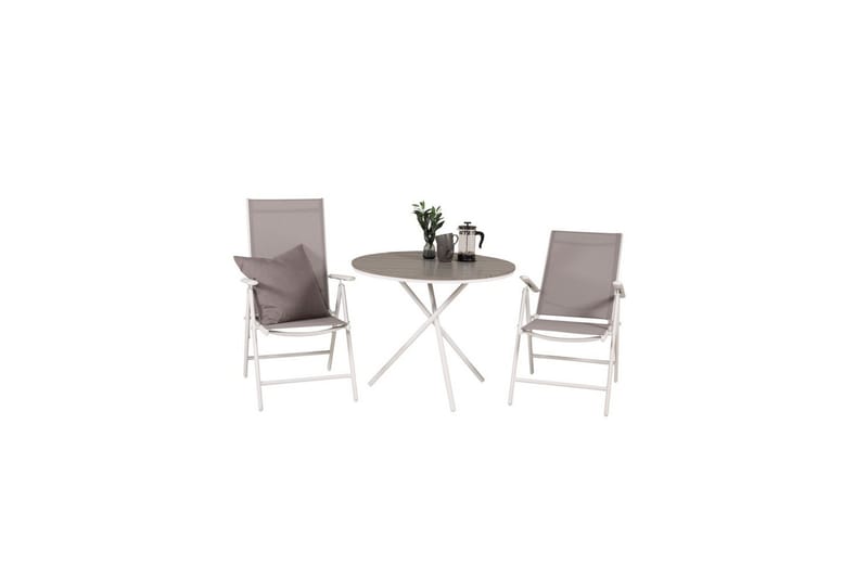 Parma Caféset Rund Ø90 cm + 2 Break Positionsstolar Vit/Grå - Venture Home - Utemöbler - Balkong - Balkongmöbler - Balkonggrupp & balkongset