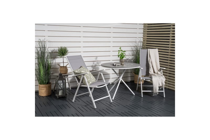Parma Caféset Rund Ø90 cm + 2 Break Positionsstolar Vit/Grå - Venture Home - Utemöbler - Balkong - Balkongmöbler - Balkonggrupp & balkongset