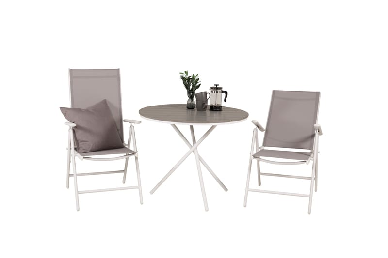 Parma Caféset Rund Ø90 cm + 2 Break Positionsstolar - Vit/Grå - Utemöbler - Balkong - Balkongmöbler - Balkonggrupp & balkongset