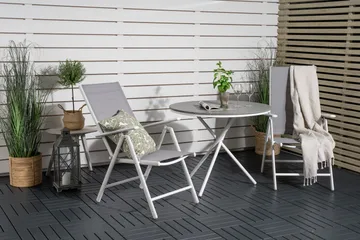 Parma Caféset Rund Ø90 cm + 2 Break Positionsstolar - Vit/Grå - Utemöbler - Balkong - Balkongmöbler - Balkonggrupp & balkongset