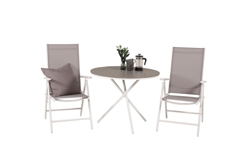 Parma Caféset Rund Ø90 cm + 2 Break Positionsstolar - Vit/Grå - Utemöbler - Balkong - Balkongmöbler - Balkonggrupp & balkongset