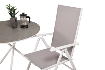 Parma Caféset Rund Ø90 cm + 2 Break Positionsstolar - Vit/Grå - Utemöbler - Balkong - Balkongmöbler - Balkonggrupp & balkongset
