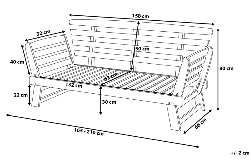 Portici Trädgårdssoffa 210 cm - Trä/Natur - Utemöbler - Balkong - Balkongmöbler - Soffa balkong