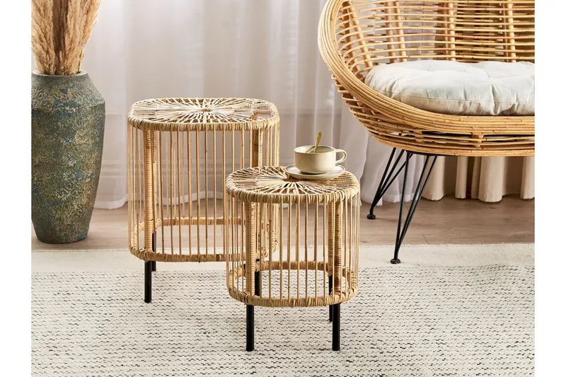 Rimouski Sidobord och Avlastningsbord Utomhus 40 cm Konstrotting - Beige/Svart - Utemöbler - Balkong - Balkongmöbler - Balkongbord