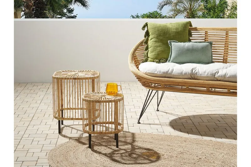 Rimouski Sidobord och Avlastningsbord Utomhus 40 cm Konstrotting - Beige/Svart - Utemöbler - Balkong - Balkongmöbler - Balkongbord