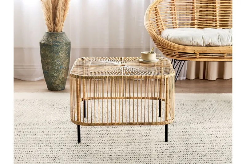 Rimouski Sidobord och Soffbord Utomhus 67 cm Trä Konstrotting - Natural/Svart - Utemöbler - Balkong - Balkongmöbler - Balkongbord