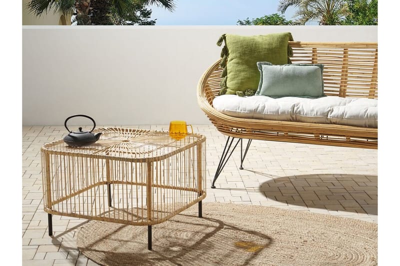 Rimouski Sidobord och Soffbord Utomhus 67 cm Trä Konstrotting - Natural/Svart - Utemöbler - Balkong - Balkongmöbler - Balkongbord