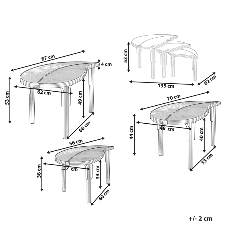 Set med 3 Soffbord utomhus Paralia Rotting - Naturlig/Beige - Utemöbler - Balkong - Balkongmöbler - Balkongbord