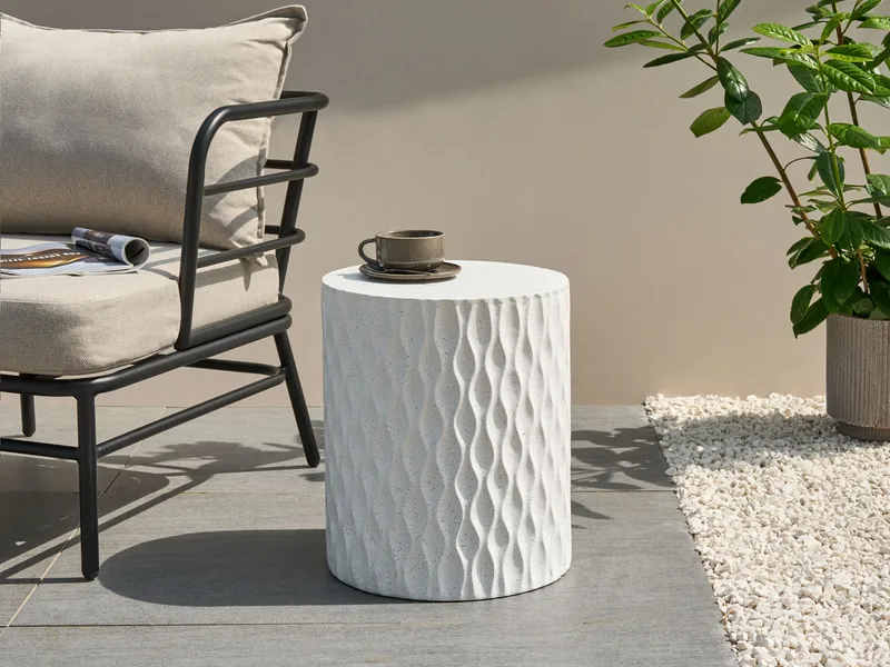 Sidobord utomhus Antelao 37 cm Terrazzoeffekt - Vit - Utemöbler - Balkong - Balkongmöbler - Balkongbord