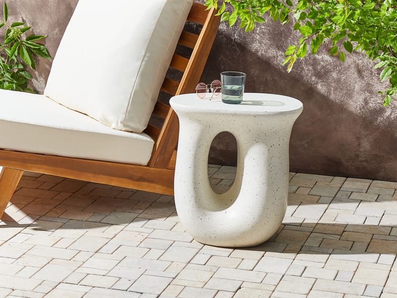 Sidobord utomhus Idro 42 cm Terrazzoeffekt - Vit - Utemöbler - Balkong - Balkongmöbler - Balkongbord