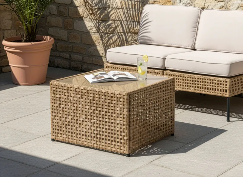 Soffbord utomhus Omegana 66 cm Konstrotting - Beige - Utemöbler - Balkong - Balkongmöbler - Balkongbord