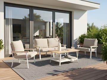 Soffgrupp utomhus med Bord 4-Sits Orero - Beige/Vit/Brun - Utemöbler - Loungemöbler - Soffgrupp utomhus