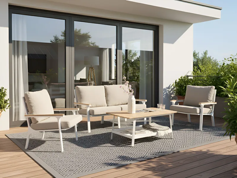 Soffgrupp utomhus med Bord 4-Sits Orero - Beige/Vit/Brun - Trädgård & spabad - Utemiljö - Altan & terrass - Altanmöbler