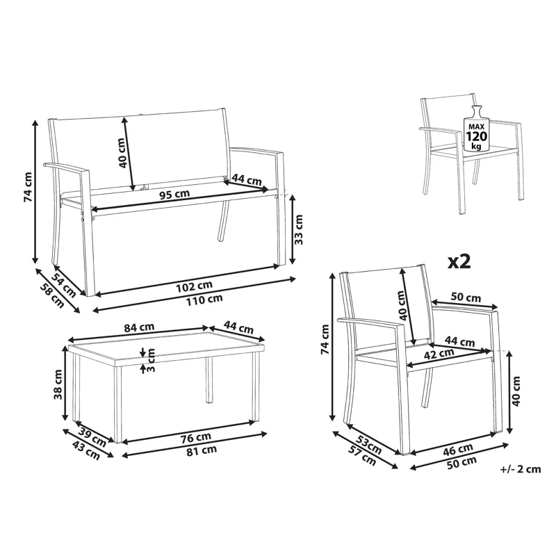 Soffgrupp utomhus med Bord 4-Sits Tavoleto - Grå - Trädgård & spabad - Utemiljö - Altan & terrass - Altanmöbler