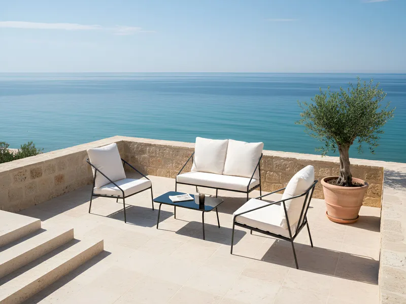 Soffgrupp utomhus med Bord 4-Sits Ustica - Svart/Vit - Trädgård & spabad - Utemiljö - Altan & terrass - Altanmöbler