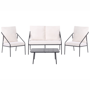 Soffgrupp utomhus med Bord 4-Sits Ustica - Svart/Vit - Utemöbler - Loungemöbler - Soffgrupp utomhus