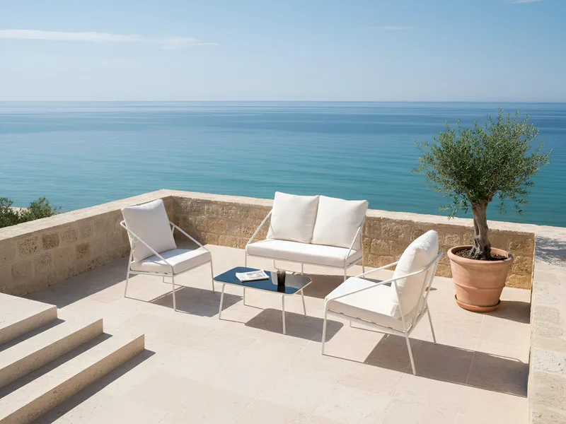 Soffgrupp utomhus med Bord 4-Sits Ustica - Vit/Svart - Trädgård & spabad - Utemiljö - Altan & terrass - Altanmöbler