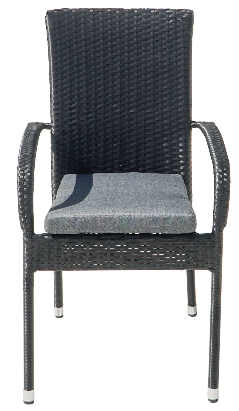 Stapelbar utestol med dyna |  Svart konstrotting med grå sittdyna | Majken, undefined