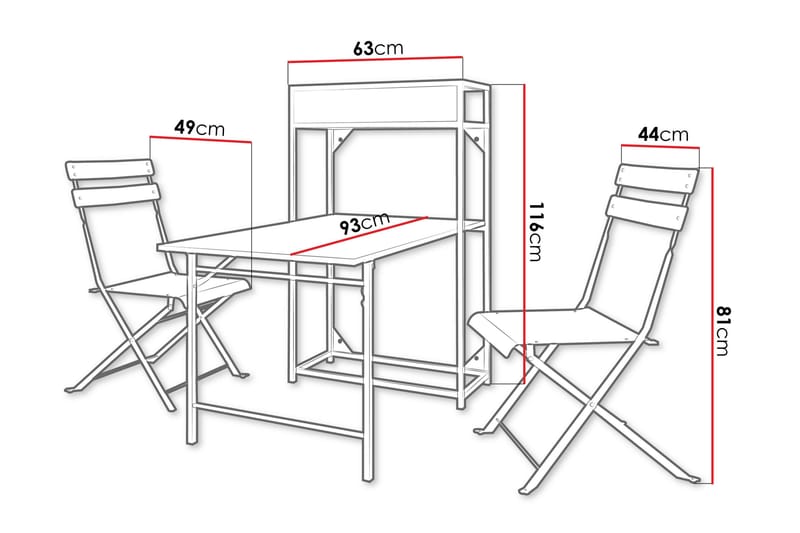 Tourra Liten Balkonggrupp och balkongset  2-sits - Cafeset balkong terrass - Svart - Utemöbler - Balkong - Balkongmöbler - Balkonggrupp & balkongset