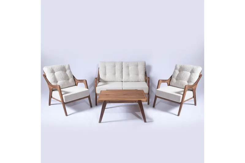 Trädgårdsbord & stolar (4 delar) Virella01 Grädde - Cremevit - Utemöbler - Balkong - Balkongmöbler - Balkonggrupp & balkongset