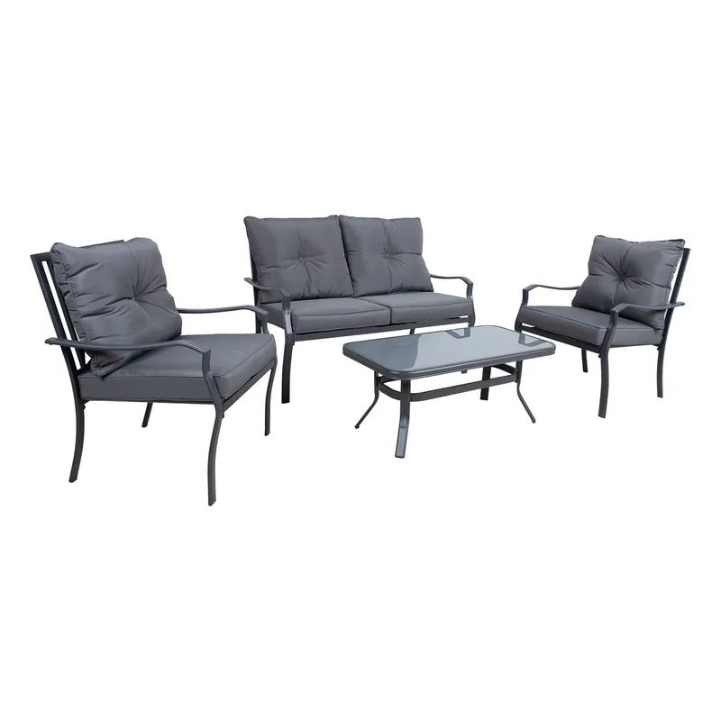 Trädgårdsmöbelgrupp Bosler Bord Soffa och 2 Stolar, Grå