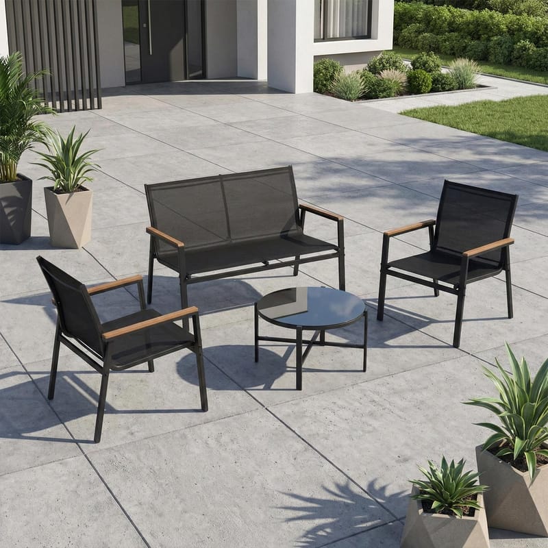 Trädgårdsmöbelset Canaan bord, bänk och 2 stolar, svart - Svart - Utemöbler - Balkong - Balkongmöbler - Balkonggrupp & balkongset