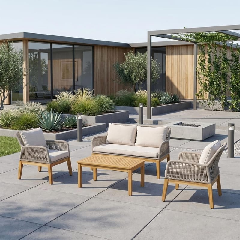 Trädgårdsmöbelset Florida bord, soffa och 2 fåtöljer - Beige - Utemöbler - Balkong - Balkongmöbler - Balkonggrupp & balkongset