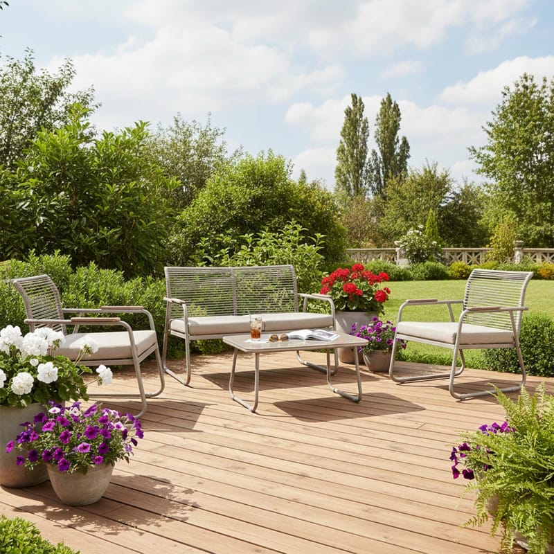 Trädgårdsmöbelset Macos bord, soffa och 2 stolar - Beige - Utemöbler - Balkong - Balkongmöbler - Balkonggrupp & balkongset