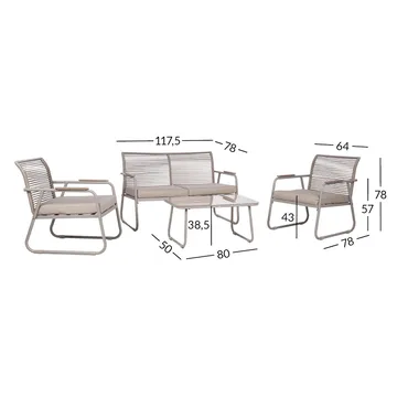 Trädgårdsmöbelset Macos bord, soffa och 2 stolar - Beige - Utemöbler - Balkong - Balkongmöbler - Balkonggrupp & balkongset