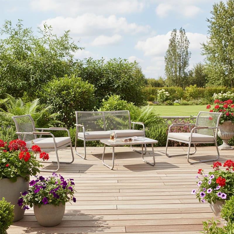 Trädgårdsmöbelset Macos bord, soffa och 2 stolar - Beige - Utemöbler - Balkong - Balkongmöbler - Balkonggrupp & balkongset