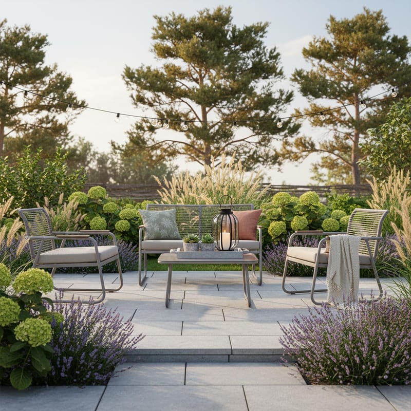 Trädgårdsmöbelset Macos bord, soffa och 2 stolar - Beige - Utemöbler - Balkong - Balkongmöbler - Balkonggrupp & balkongset