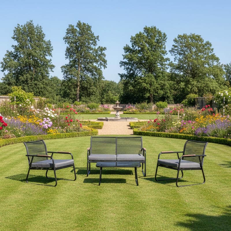 Trädgårdsmöbelset Macos bord, soffa och 2 stolar - Grå/svart - Utemöbler - Balkong - Balkongmöbler - Balkonggrupp & balkongset
